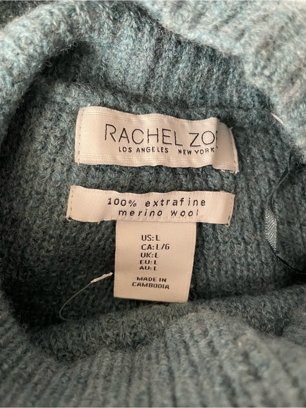 Extrafine Merino Wool Teal Turtleneck Sweater by Rachel Zoe size Large NWT - Picture 5 of 9